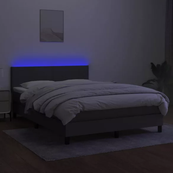 sötétszürke szövet rugós és LED-es ágy matraccal 140x200 cm