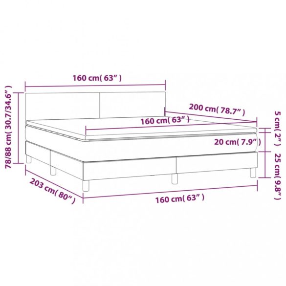 világosszürke szövet rugós és LED-es ágy matraccal 160x200 cm