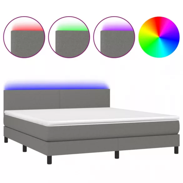sötétszürke szövet rugós és LED-es ágy matraccal 160x200 cm