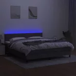 sötétszürke szövet rugós és LED-es ágy matraccal 160x200 cm
