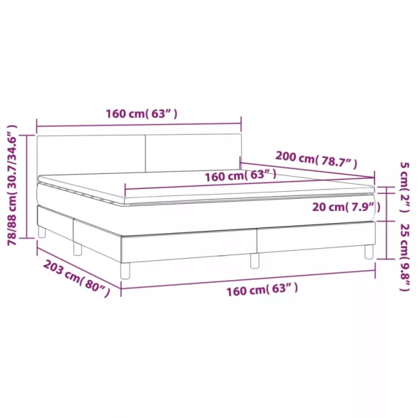 tópszínű szövet rugós és LED-es ágy matraccal 160x200 cm