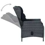 sötétszürke dönthető háttámlás polyrattan kerti szék párnákkal