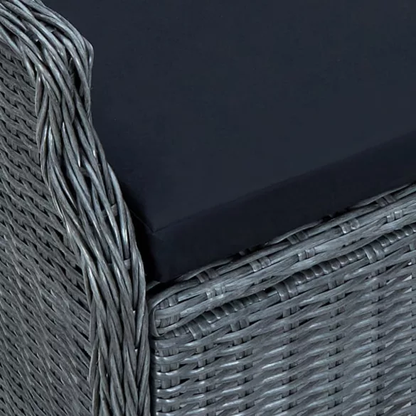 sötétszürke dönthető háttámlás polyrattan kerti szék párnákkal