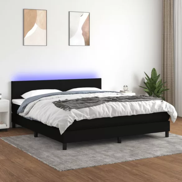 fekete szövet rugós és LED-es ágy matraccal 180 x 200 cm
