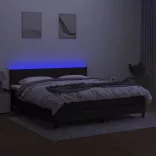 fekete szövet rugós és LED-es ágy matraccal 180 x 200 cm