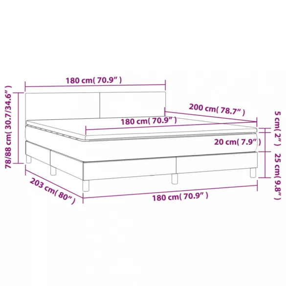 tópszínű szövet rugós és LED-es ágy matraccal 180 x 200 cm