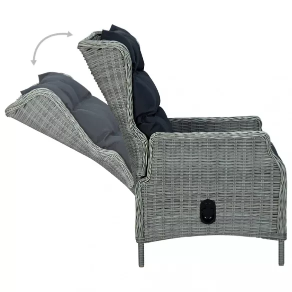 világosszürke dönthető polyrattan kerti szék párnákkal