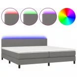 sötétszürke szövet rugós és LED-es ágy matraccal 200x200 cm