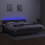 sötétszürke szövet rugós és LED-es ágy matraccal 200x200 cm