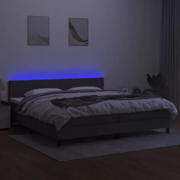 sötétszürke szövet rugós és LED-es ágy matraccal 200x200 cm