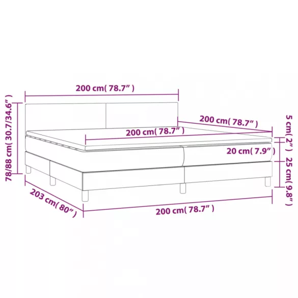 sötétszürke szövet rugós és LED-es ágy matraccal 200x200 cm