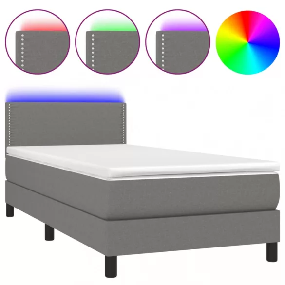 sötétszürke szövet rugós és LED-es ágy matraccal 80 x 200 cm