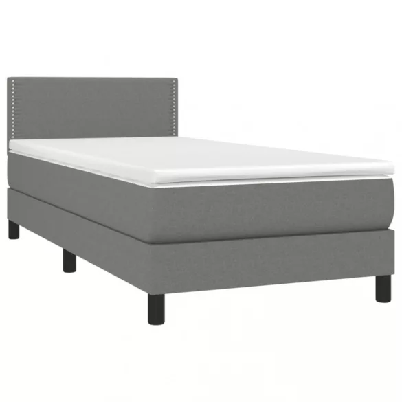 sötétszürke szövet rugós és LED-es ágy matraccal 80 x 200 cm