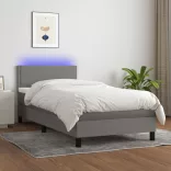 sötétszürke szövet rugós és LED-es ágy matraccal 90x190 cm