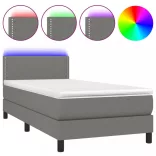 sötétszürke szövet rugós és LED-es ágy matraccal 90x190 cm