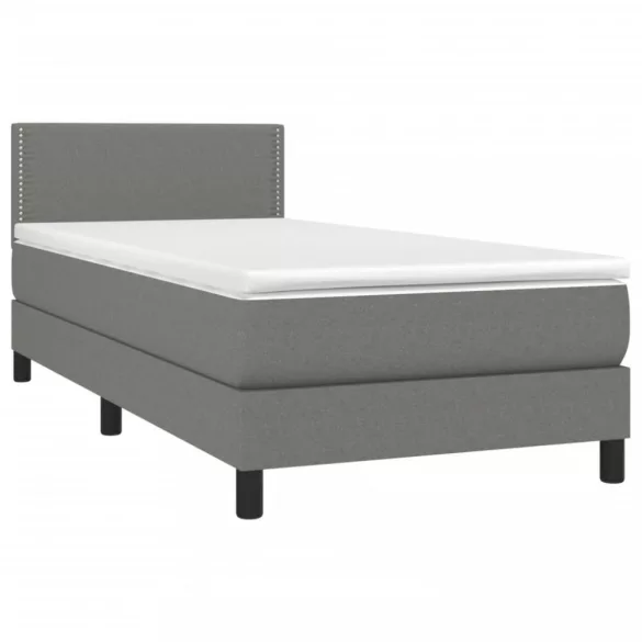 sötétszürke szövet rugós és LED-es ágy matraccal 90x190 cm