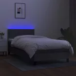 sötétszürke szövet rugós és LED-es ágy matraccal 90x190 cm
