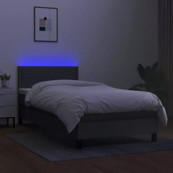 sötétszürke szövet rugós és LED-es ágy matraccal 90x190 cm