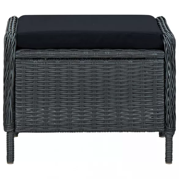 sötétszürke dönthető polyrattan kerti szék lábzsámollyal