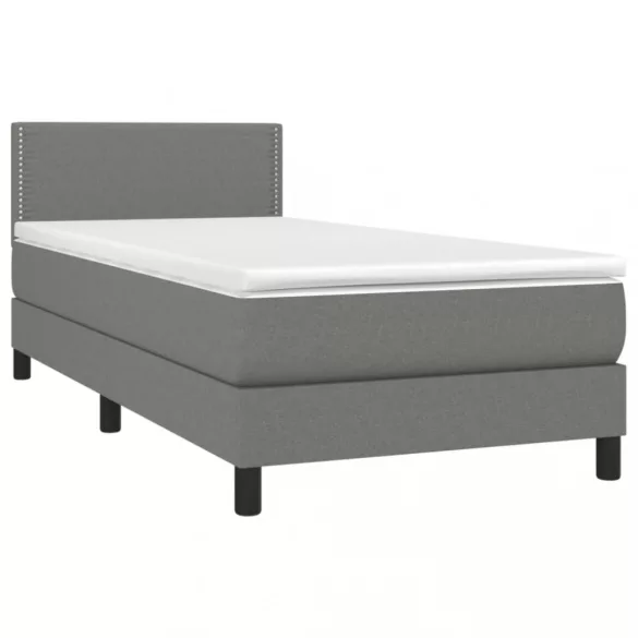 sötétszürke szövet rugós és LED-es ágy matraccal 90x200 cm