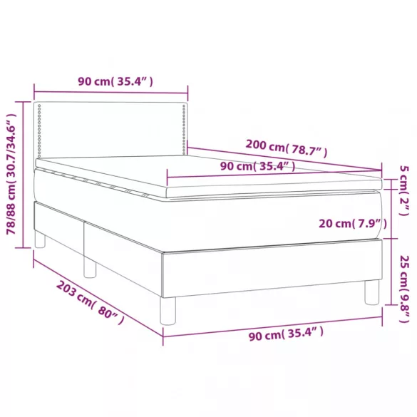 sötétszürke szövet rugós és LED-es ágy matraccal 90x200 cm