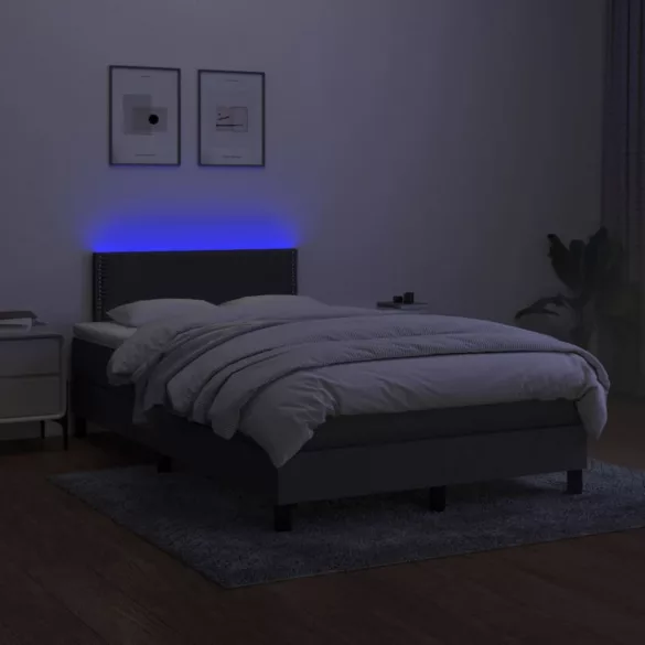 sötétszürke szövet rugós és LED-es ágy matraccal 120 x 200 cm
