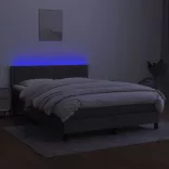 sötétszürke szövet rugós és LED-es ágy matraccal 140x190 cm