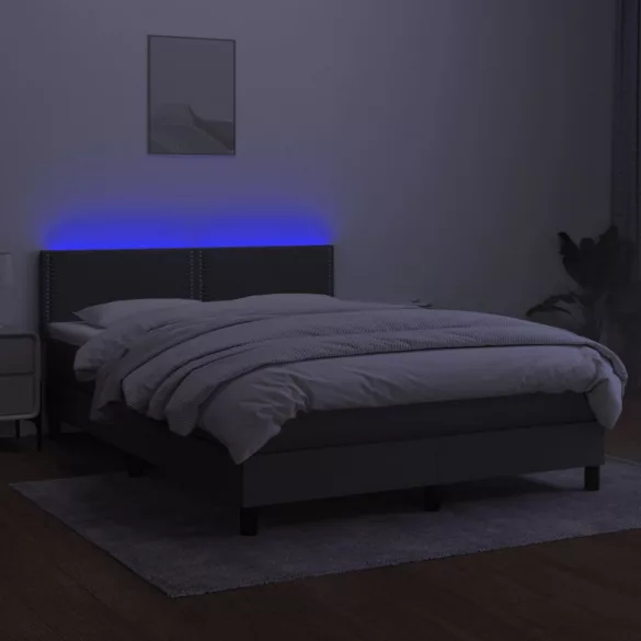 sötétszürke szövet rugós és LED-es ágy matraccal 140x190 cm