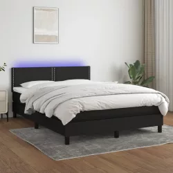 fekete szövet rugós és LED-es ágy matraccal 140x190 cm