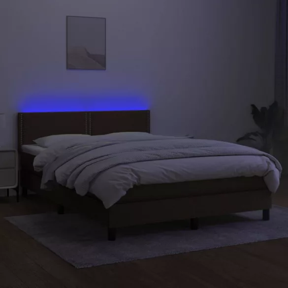 barna szövet rugós és LED-es ágy matraccal 140x190 cm