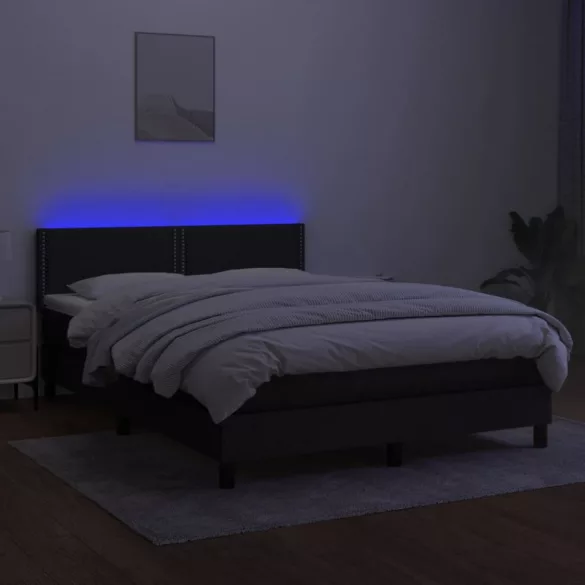 fekete szövet rugós és LED-es ágy matraccal 140x200 cm