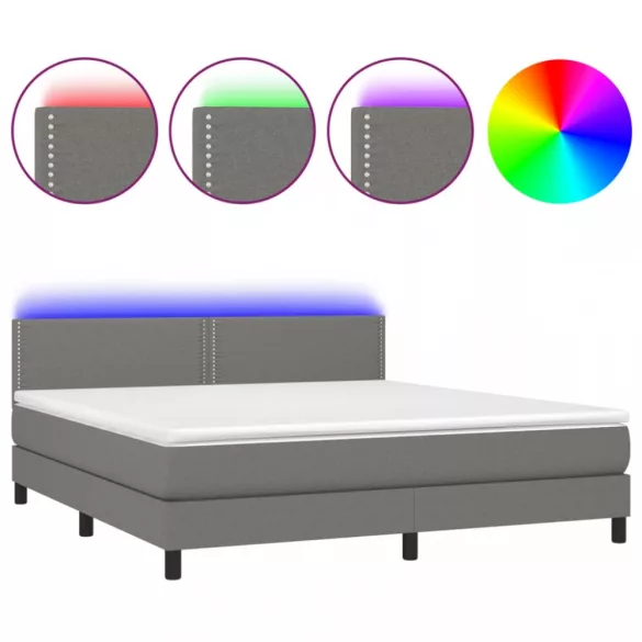 sötétszürke szövet rugós és LED-es ágy matraccal 180 x 200 cm