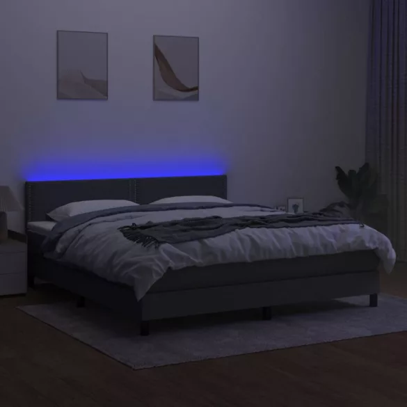 sötétszürke szövet rugós és LED-es ágy matraccal 180 x 200 cm