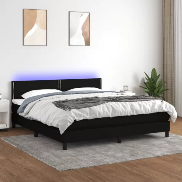 fekete szövet rugós és LED-es ágy matraccal 180 x 200 cm