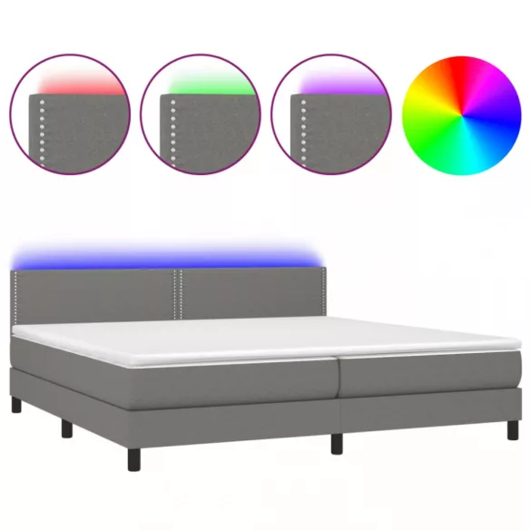 sötétszürke szövet rugós és LED-es ágy matraccal 200x200 cm