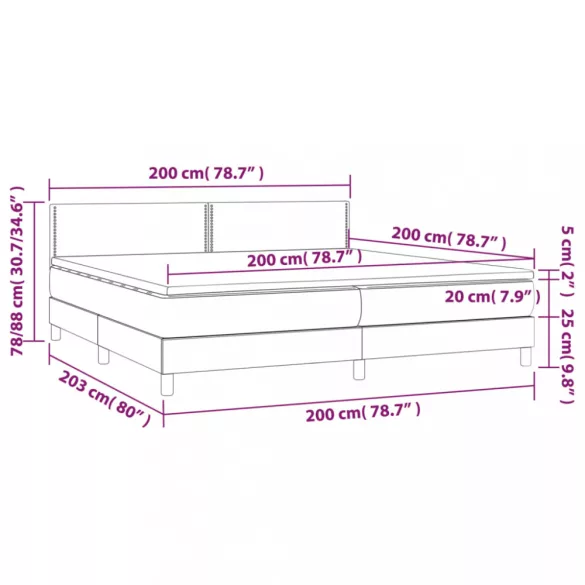 sötétszürke szövet rugós és LED-es ágy matraccal 200x200 cm