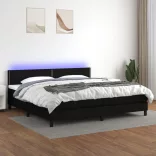 fekete szövet rugós és LED-es ágy matraccal 200x200 cm