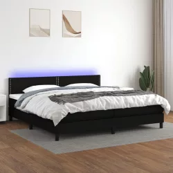 fekete szövet rugós és LED-es ágy matraccal 200x200 cm