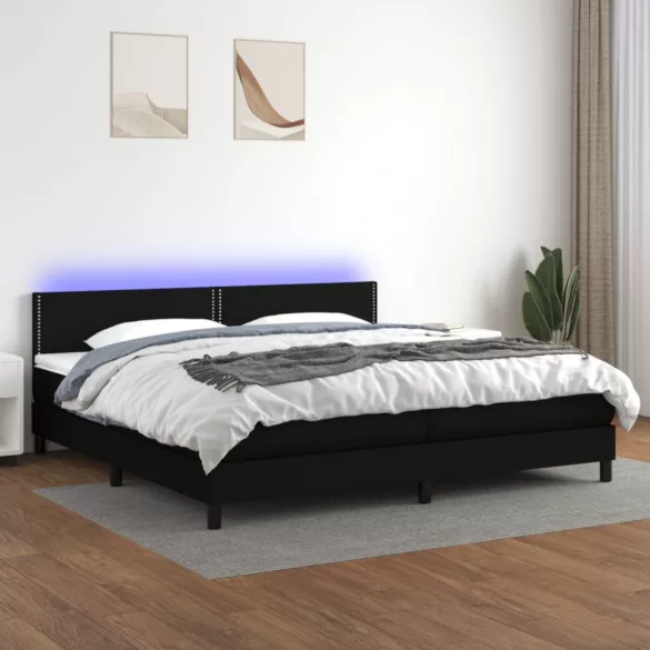 fekete szövet rugós és LED-es ágy matraccal 200x200 cm