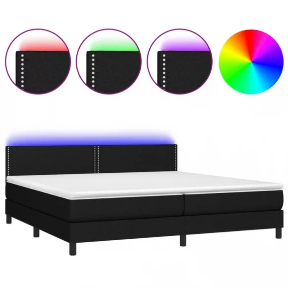 fekete szövet rugós és LED-es ágy matraccal 200x200 cm