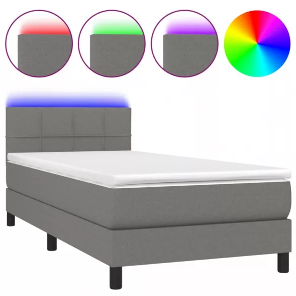 sötétszürke szövet rugós és LED-es ágy matraccal 80 x 200 cm
