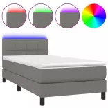 sötétszürke szövet rugós és LED-es ágy matraccal 90x190 cm