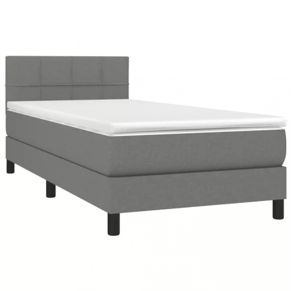 sötétszürke szövet rugós és LED-es ágy matraccal 90x190 cm