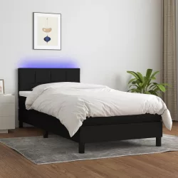 fekete szövet rugós és LED-es ágy matraccal 90x190 cm