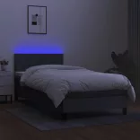 sötétszürke szövet rugós és LED-es ágy matraccal 90x200 cm