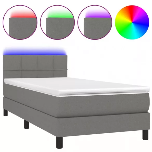 sötétszürke szövet rugós és LED-es ágy matraccal 100x200 cm