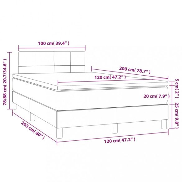 világosszürke szövet rugós és LED-es ágy matraccal 120 x 200 cm