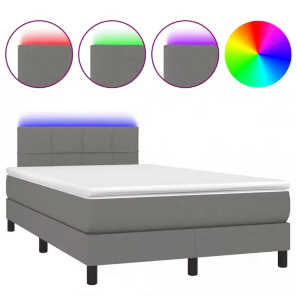 sötétszürke szövet rugós és LED-es ágy matraccal 120 x 200 cm