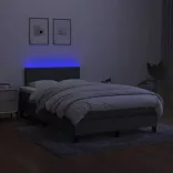 sötétszürke szövet rugós és LED-es ágy matraccal 120 x 200 cm