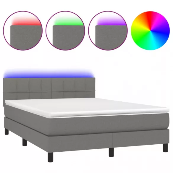 sötétszürke szövet rugós és LED-es ágy matraccal 140x190 cm